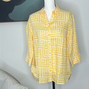 Chico’s No Iron Yellow Button-down Linen Blouse, Size 1, NWT